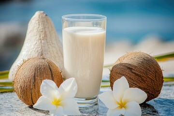 Coconut milk drink, tropical still life