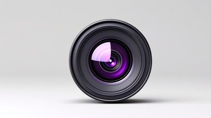 A close up of a camera lens with a purple tint
