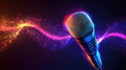 A bold and lively karaoke microphone design, combining a sleek mic with understated soundwave lines, ideal for contemporary music promotions and podcast branding