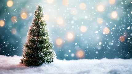 Obraz premium Empty White Snow with Blur Christmas Tree and Bokeh Light Background, Evoking Festive Warmth and Serenity
