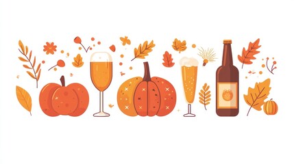 Autumn harvest festival celebration with pumpkins, beer, and wine