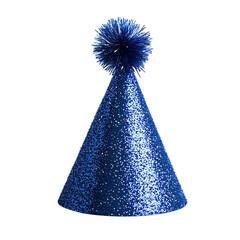 Realistic blue glitter party hat with pompon png