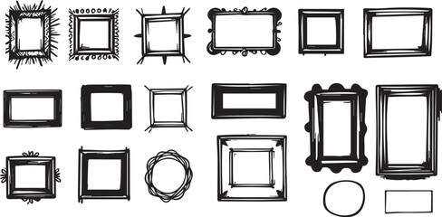 Grunge frame. Set of empty hand drawn frames. Frames in doodle style .black  Vector illustration