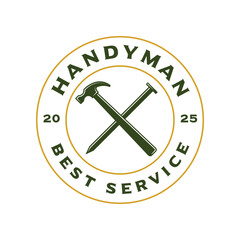 vintage hammer with nail logo vector illustration badge design, home repair, carpentry logo