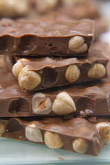 Chocolate confection with hazelnuts displayed on a table