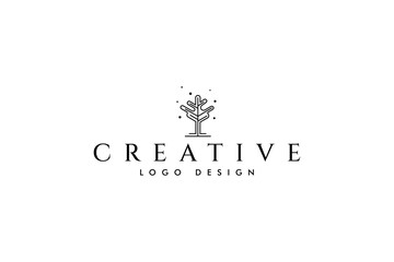 abstract tree logo design in linear outline style design