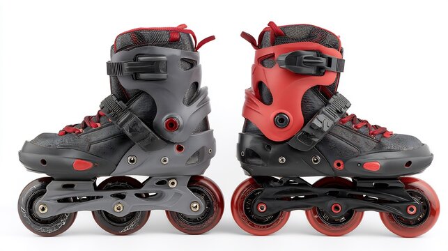 Inline skates: a pair in contrasting colors on a stark white backdrop for athletic endeavors