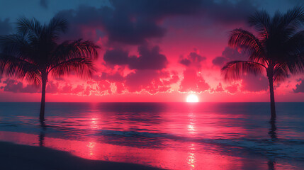 Obraz premium blurred_pink_sunset_palm_trees,