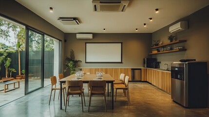 Empty modern meeting room with digital projector set up for a presentation