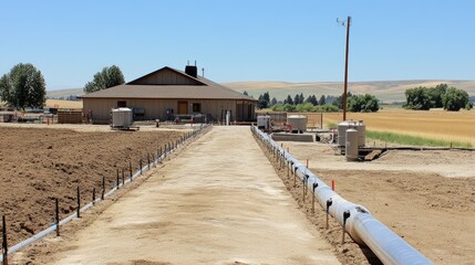 Fertilizer dispensing setup on sandy soil farm with drip irrigation tubes