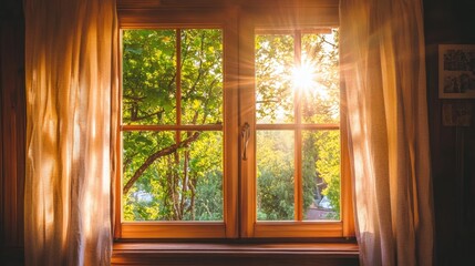Grey tinted glass window panels partially open on a sunny day