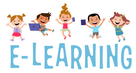 Fototapeta premium kids learning illustration stickman stick fun laptop clipart children technology device cyberspace