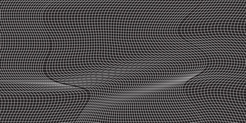 Abstract black and white striped grid background. Geometric pattern with the effect of visual distortion. Optical illusion. Op art