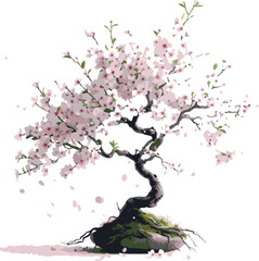 Delicate Pink Blossom Tree, Watercolor Style Painting
