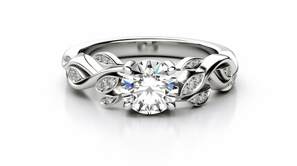 Elegant Diamond Engagement Ring with Leaf Design