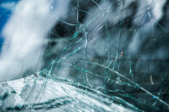 Cracked car windscreen smashed in crash