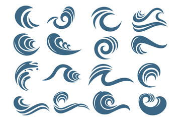 Water wave logo design. Wave shapes collection. Set of sea wave logo in blue . vector illustration