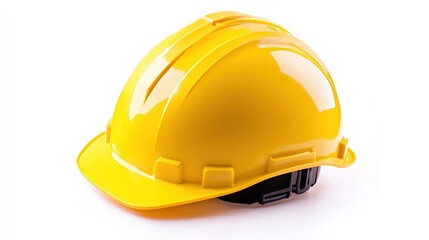 Yellow Safety Construction Helmet Isolated on White Background. Essential Gear for Workplace Safety and Protection.