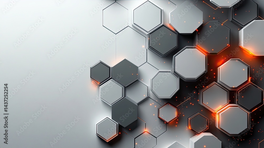 Poster banner design with hexagonal pattern on a white backdrop