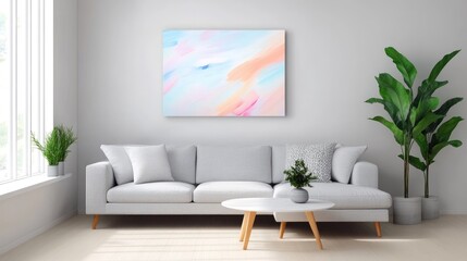 Abstract pastel painting on canvas in a living room setting