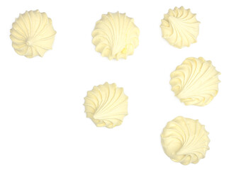 Meringue isolated on a white background, flat lay