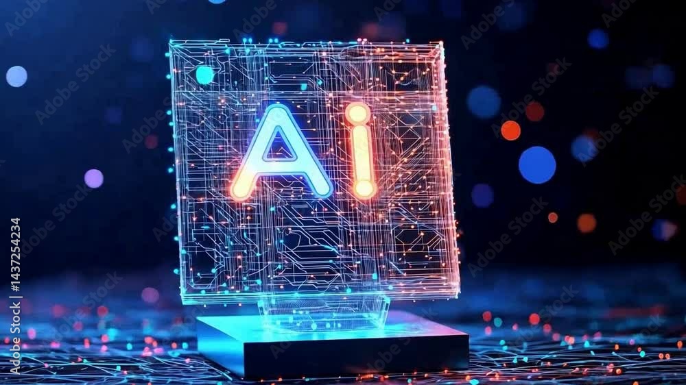 Poster glowing circuits of artificial intelligence digital innovation in technology and vibrant colors