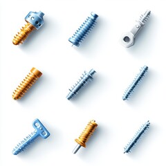 Industrial action with colorful screws on white background product photography clean environment top view hardware concept