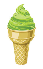 Vector Illustration of Matcha Ice Cream Cone 