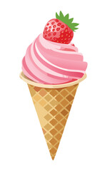 ice Cream Cone Strawberry Flavor - Vector Illustration