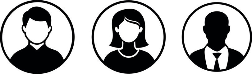 Three Simple Black and White Profile Icons