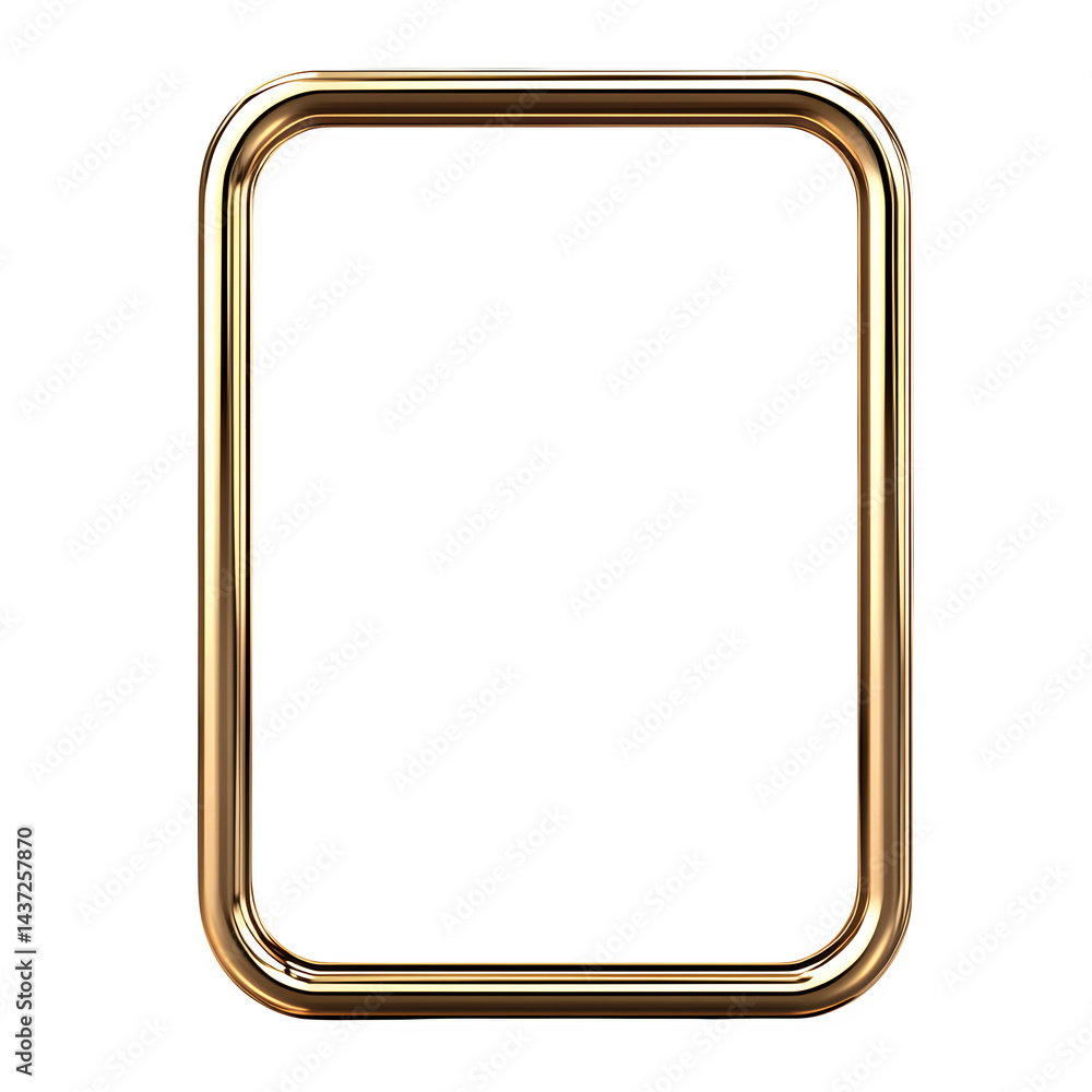 Poster isolated gold rectangular frame with rounded corners on a black background in a studio setting shot