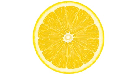 A close up of a sliced lemon with a white background showing the juicy segments and the outer rind