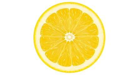 A close up view of a sliced lemon with a white background showing the juicy pulp and the rind detail