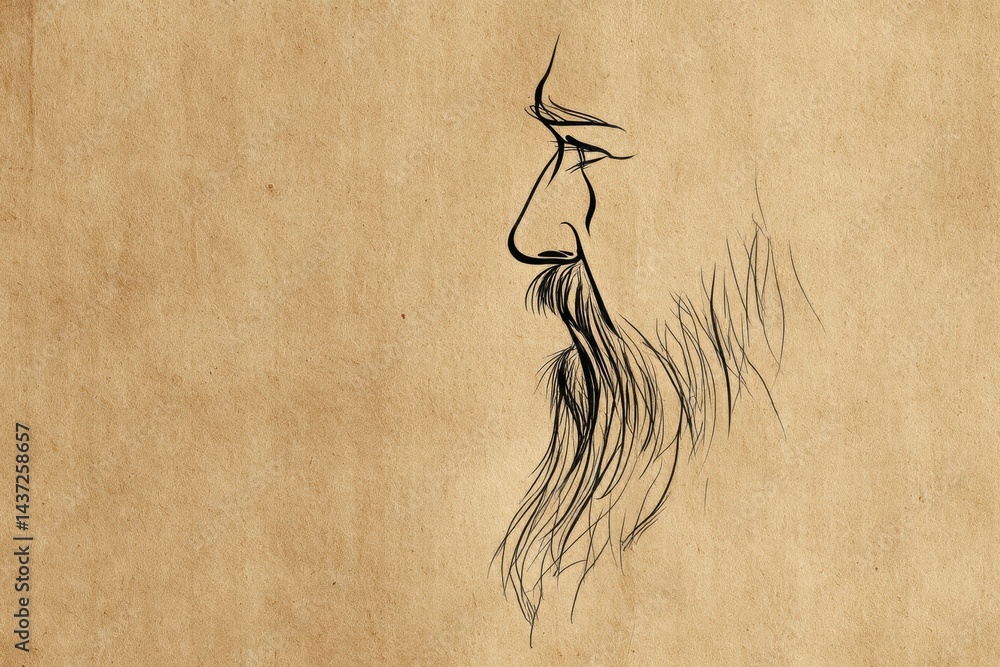 Poster simple line drawing of a beard on craft paper background showcasing minimalist art style and subtle 