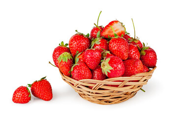 Strawberries basket isolated on a white background, contour