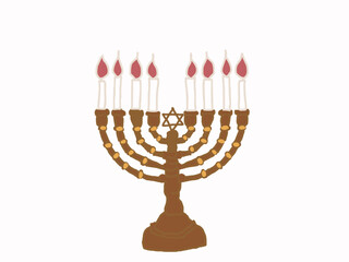 Illustration of lit candles and candelabras for Hanukkah celebration