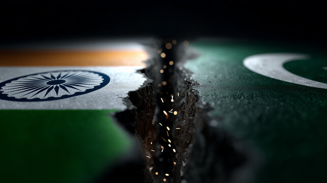 Divided India-Pakistan Flags Representing Tension and Political Conflict