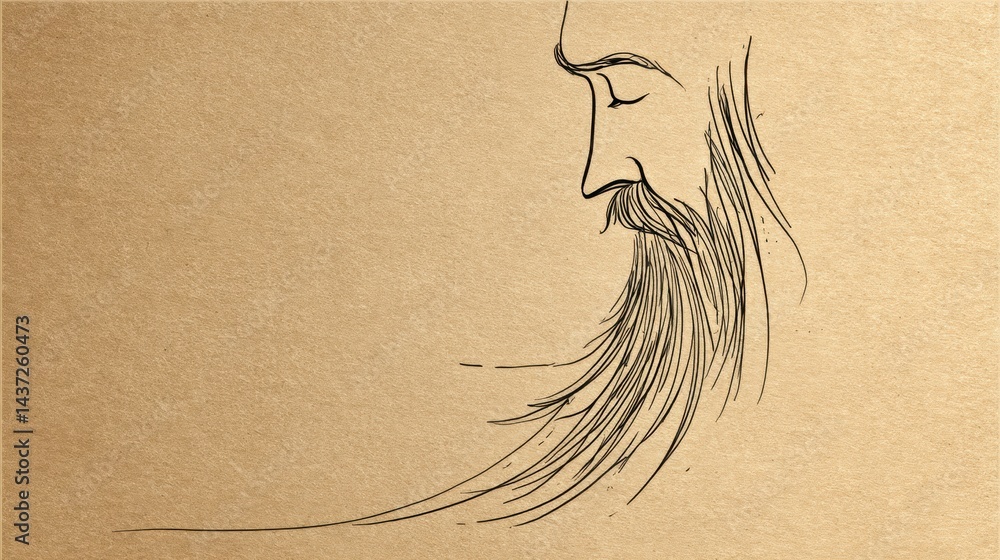 Poster minimalist line illustration of a beard on craft paper background showcases artistic simplicity and 