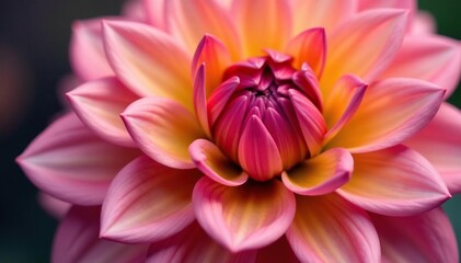 Fototapeta premium Close-up view of a dahlia flower, showcasing its layered petals creating a stunning pattern , image, radial