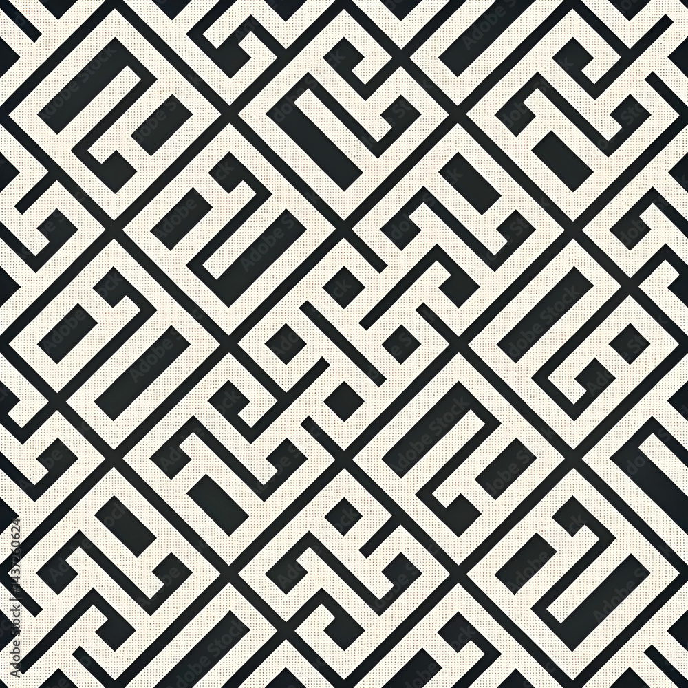 Poster minimal monochrome geometric maze pattern seamless design