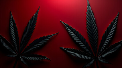 Striking crimson and black cannabis leaves with frosted textures pop against a blood-red gradient. Moody, sleek, and ultra-detailed for a bold HD backdrop.
