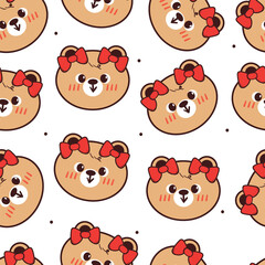 seamless pattern cute cartoon bear head wearing red bow tie. cute pattern for wallpaper, background and gift wrap paper