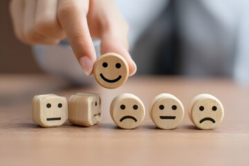 Customer service rating experience online and satisfaction concept. thumb up Positive emotion smile face for satisfaction survey evaluation product service quality, feedback review, good quality.