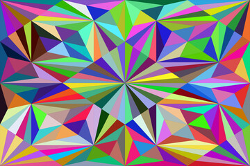 Kolorowa geometryczna mozaika z trójkątów, symetryczna abstrakcja przypominająca kalejdoskop, dynamiczna kompozycja pełna kontrastów © Henryk Guziak