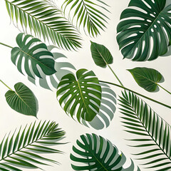 Mixed tropical leaf shadows, including areca palm and other lush foliage