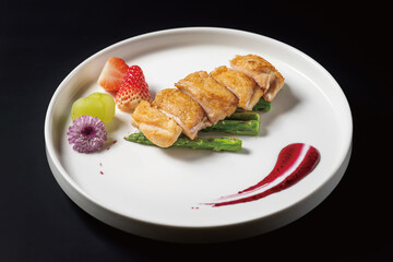 Premium Japanese cuisine on a dark background, indoor studio light