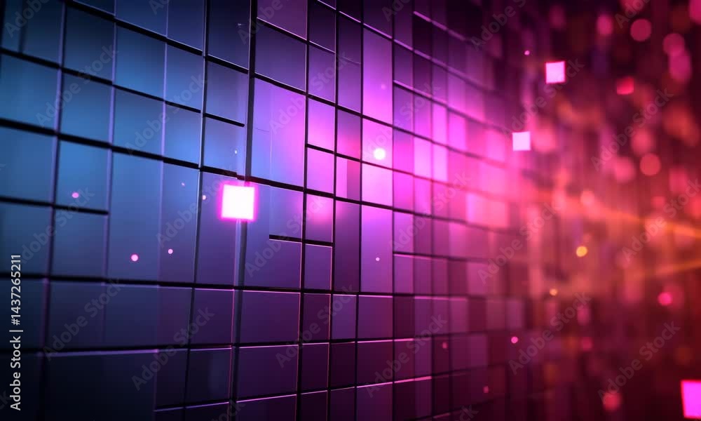Poster dynamic grid structure with luminescent color gradients and geometric precision