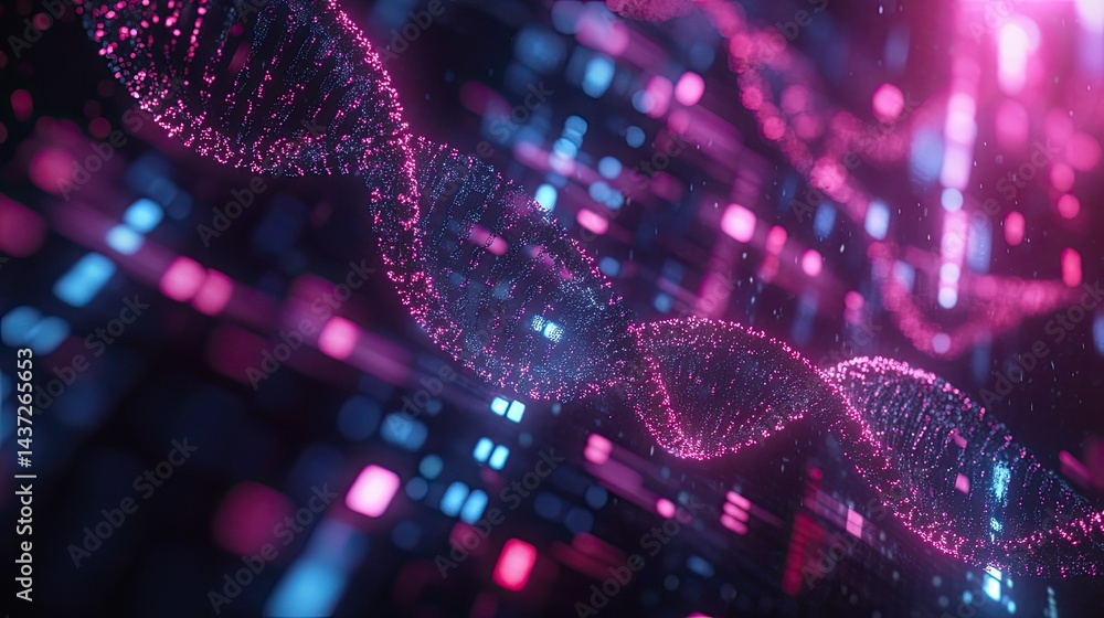 Poster biotechnology and genetic data concept with dna helix modeling.