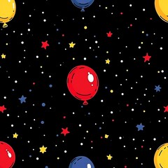 Colorful balloons and stars on a black background