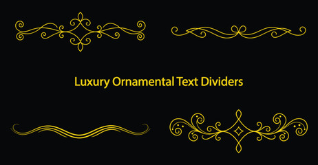 Golden luxury text dividers ornaments elements on black background